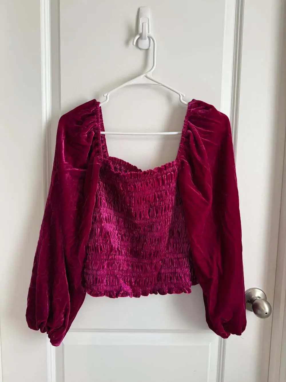 Anthropologie Magenta Pink Puff Sleeved Velvet Blouse Size Small